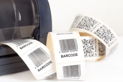 Barcode label printer with the labels ribbon
